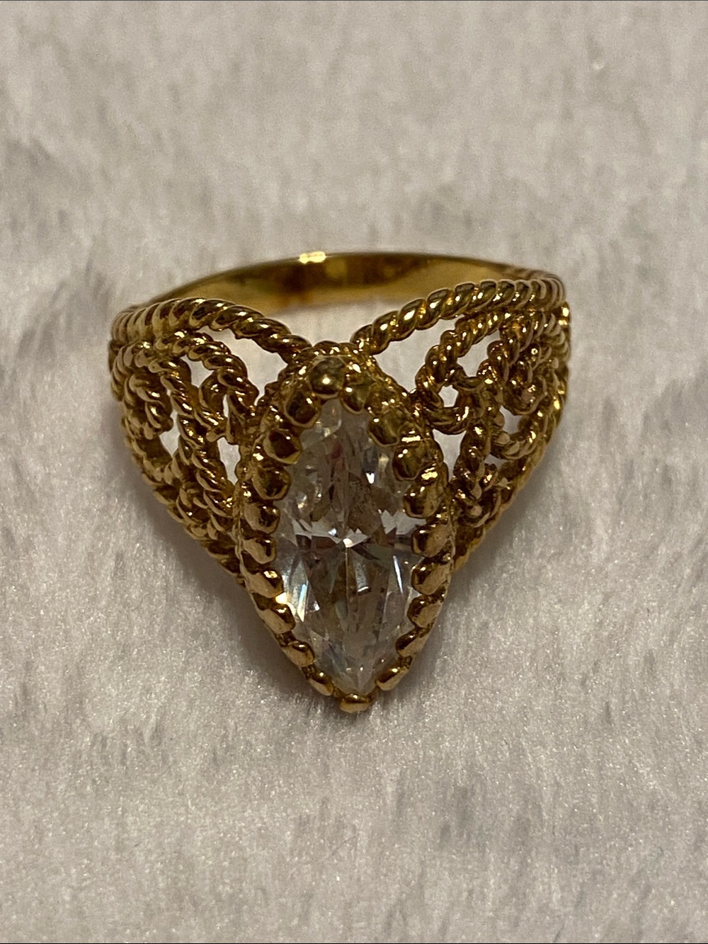 Sterling silver 925 Gold-Tone Marquise Crystal cz Statement Ring